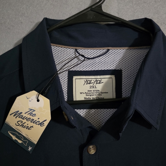 NWT Yee Yee Mens Navy The Maverick Button Up S/S Shirt Vented Size XXL - Picture 2 of 9